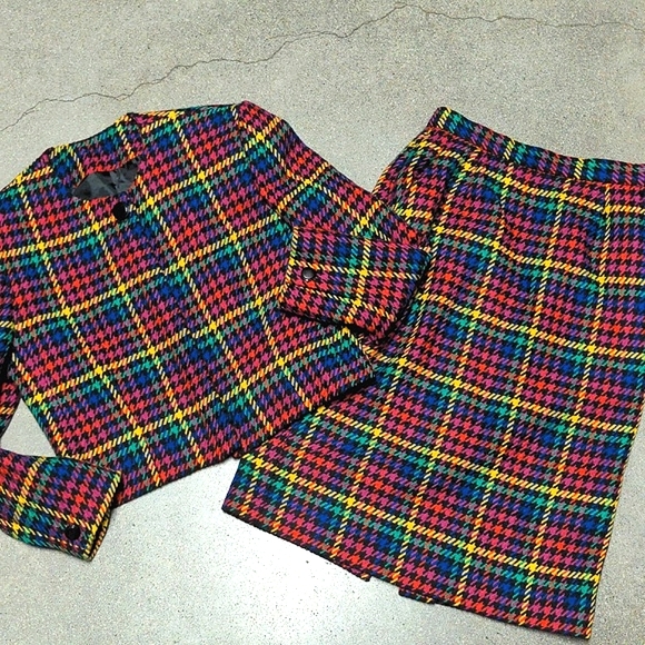 Vintage 90s JH Collectibles 2pc suit jacket & skirt bright plaid sz 8 EUC - Picture 4 of 15
